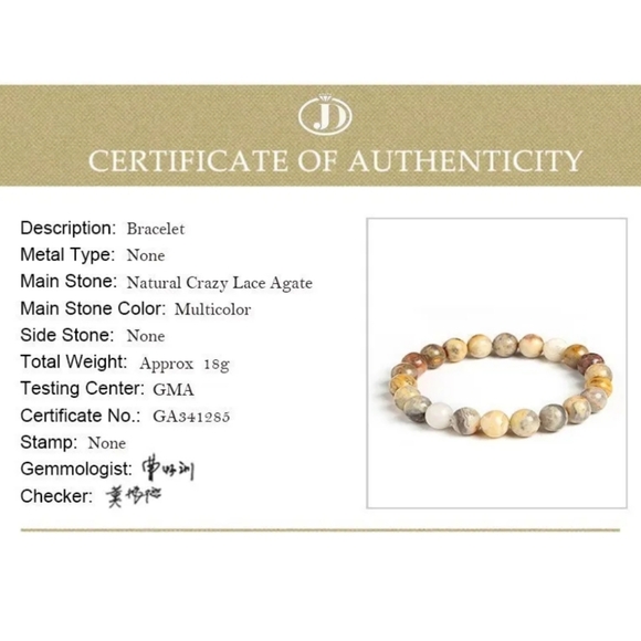 8mm Natural Stone Yellow Crazy Lace Agates Round Beads Bracelet - Picture 2 of 7